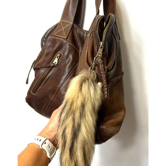 Andrew Marc Leather Laptop Computer Weekender Bag Multi Compartment Fur Accent - Picture 3 of 13